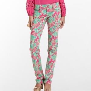 Lilly Pulitzer Worth Pinapple Print Straight Jeans Pink Green Rare Size 8